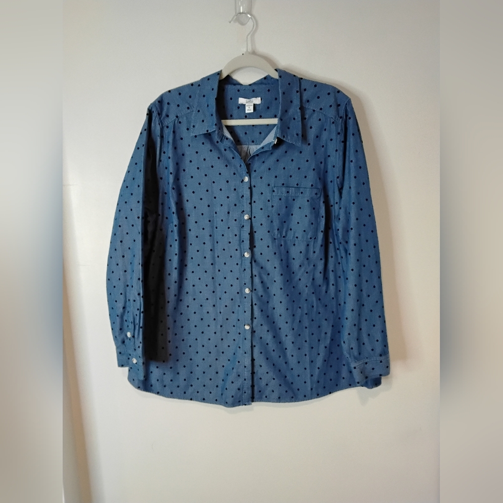 Blue Polka Dot Button-Up Shirt